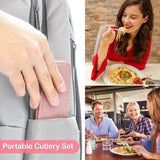 4-delige bestekset, plastic bestek herbruikbare set, campingbestek met koffer, reisbestek met koffer, reisbestek lepel mes vork eetstokjes koffer voor lunchbox, school, picknick, camping, reizen