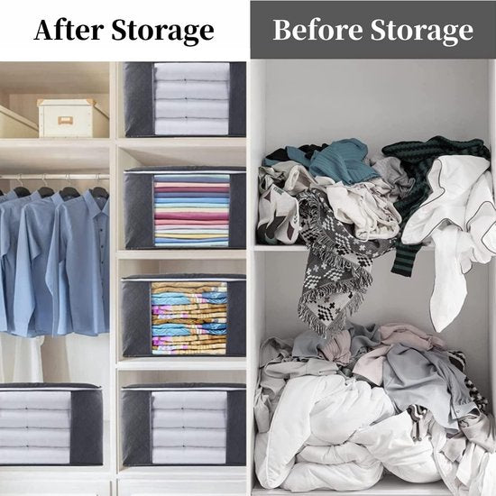 5 stuks 90L opbergzakken, grote kastorganizerset met versterkt handvat, opbergdoos onder het bed voor kledingopslag, voor dekbedden, kleding, dekens en speelgoed (grijs)