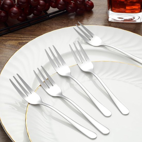 16 stuks vorkset, ijzerhoudende roestvrijstalen taartvorkset, 14 cm vorken, spiegel gepolijst, zilverwaren dessertvorken voor elke locatie, vaatwasmachinebestendig