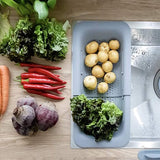 Strainer Basket Over the Sink, Sink Filter Tray, Multifunctional Kitchen Storage Shelf, Adjustable Sink Drain Shelf for Tableware, Fruit, Vegetables (Grey)