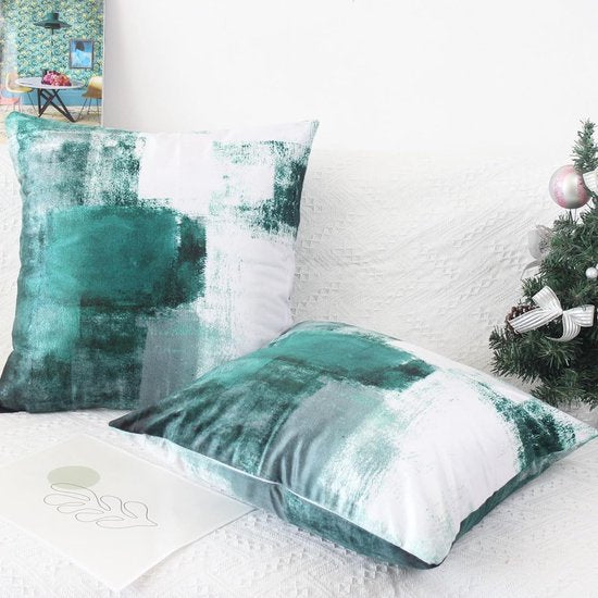 Fluwelen kussensloop, 40 x 40 cm, set van 2 stuks, groen, decoratieve kussenslopen, zacht, esthetische kussensloop, landelijke stijl, sierkussen, knuffelkussen, modern, bankkussen, sierkussen