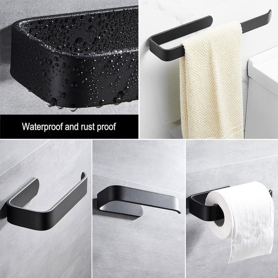 Matzwarte papieren handdoekhouder voor keuken, badkamer toiletpapierhouder, zelfklevende badkamer accessoires set.