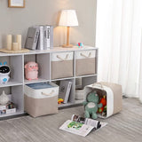 Opbergdoos stof, opbergmand Karki creme, manden stof in blokjes (30x30x30 cm) voor kast, plank en kleding, (opvouwbaar, 3-pack)