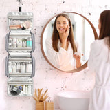 Toilettas om op te hangen, grote toilettas voor dames met 4 vakken en 1 hangende haak, wastas voor vrouwen, waszak, blauw, blauw