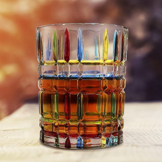 handbeschilderd stijlvol cocktailglas kleurrijk gestreept kristalwijnglas voor Scotch-, Bourbon-, likeur- voor Scotch-liefhebbers (gebeitst vintage glasstrip)