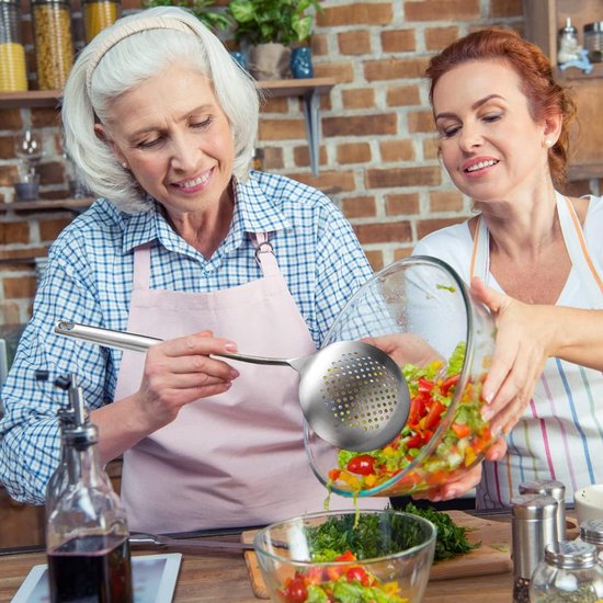 Skimmer, 38 cm roestvrijstalen keukenzeef, gleuflepel, met comfortabele handgreep en ophanggaten, moddervangers voor de keuken