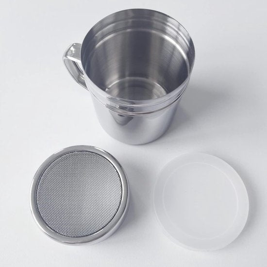 2 stuks poedersuikerstrooier, met deksel, poedersuiker-strooier, meelstrooier, poedersuiker, roestvrijstalen poederstrooier, meelzeef, voor thuis, restaurant, outdoor