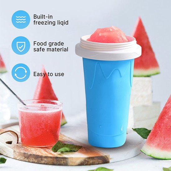 Slush beker siliconen knijpbeker slush ijsbeker om te kneden bevroren maker smoothie beker zomer slush cup met rietje lepel voor lekkere slush ijs (geel)