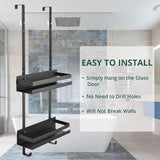 Doucheplank om op te hangen, dubbel doucherek van roestvrij staal, douchemand met eendelige haak en zuignap, badkamerrek om op te hangen boven de glazen douchewand (zwart)