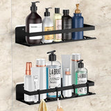 doucheplank zonder boren, 2 stuks roestvrijstalen douchemand met 4 haken, badkamerplank, roestvrije zwarte doucheplank voor badkamer en keuken. Laadvermogen ruim 15KG