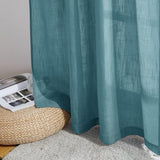 Curtains Living Room Eyelet Curtain Linen Look 2 Pieces H 240 x W 132 cm Curtains Semi-Transparent Decorative Curtains for Balcony Door Linen Look Curtains Teal Blue