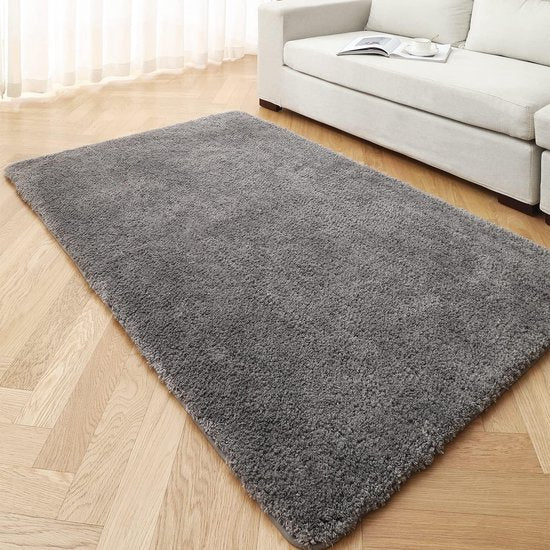 Badkamertapijt, antislip, 80 x 120 cm, zacht, pluizig en hoogpolig, in de wasmachine wasbare badmat, absorberend, voor bad, douche, slaapkamer, badmat, groot (grijs)