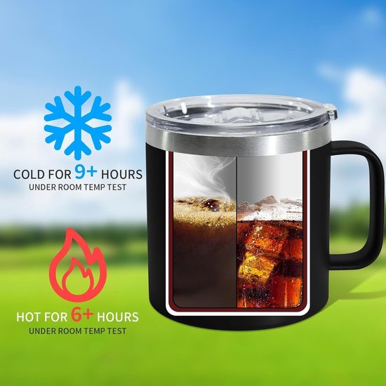 Roestvrijstalen thermosbeker met deksel, 354 ml, dubbelwandig, met handvat, lekvrij, campingbeker, reisbeker, bierpul, BPA-vrij
