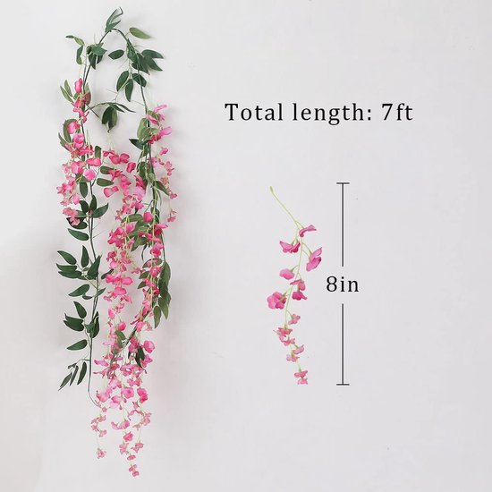 2 stuks 7FT kunstmatige blauweregen wijnstok slinger nep bloem blauweregen slingers voor binnen buiten bruiloft muur badkamer decoratie (magenta)