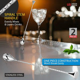 Premium bar-roerlepel met stamper, set van 2, 30,5 cm, roestvrij staal, cocktail-roerlepel met stamper, 2-delige set (zilver, 12x1)