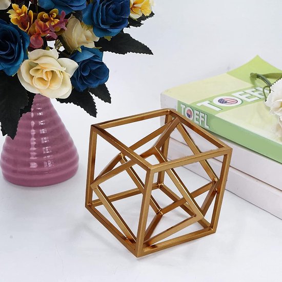 Kubus geometrisch ijzeren standbeeld - minimalistische sculptuur voor slaapkamer, salon, boekenkast en woondecoratie.