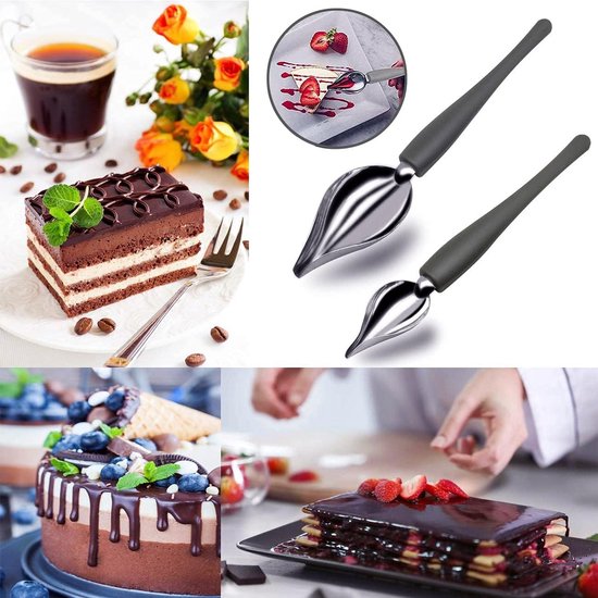 Decoratielepel, sauslepel, roestvrij staal, decoratielepel, set, decollepels, chocoladelepen, doe-het-zelf, cake, chocolade, gebak, decoratie, potlood, lepel, gereedschap, 7 stuks