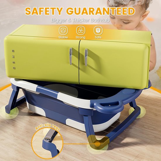 Opvouwbaar babybadje, stabiel babybadje voor pasgeborenen met badinzet baby, babybadborstel en douchekap kinderen, babybadje met afvoergat voor 0-24 maanden (blauw)