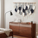 Groot wandtapijt, boho macramé, geweven, handgemaakte kwastjes, blad-wandtapijt, Boheemse