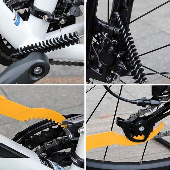 Fietsreinigingsborstelset, fietsreinigingsborstelgereedschap, fietsreinigingsborstel, gereedschap, fietskettingreiniger, reinigingsset