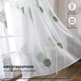 Gordijnen kinderkamer meisjes stores gordijn met ogen transparante gordijnen woonkamer gordijn borduurwerk blad, 175 x 140 cm (hoogte x breedte), lichtgroen + groen, set van 2