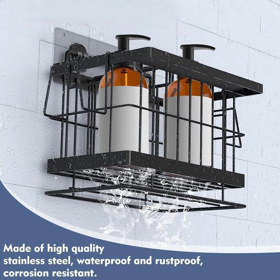 Spons Houder Borstel RVS Afdruiprek Spoelbak Borstel Houder Zwart Spoelbak Caddy Organizer Vaatdoek Houder Spoelbak Organizer voor Keuken Badkamer-21*14.5*14.5cm