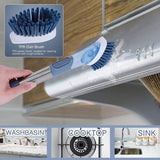 Afwasborstel met afwasmiddeldispenser, reinigingsborstel met 4 verschillende reservekoppen, keukenreinigingsborstel met 27 cm steel voor servies, potten, keukenspoelbakken reiniging