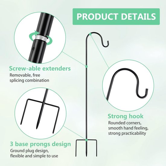 2 stuks tuinherderhaken, 89 cm, herdershaak, metalen tuinpaal met haak, lantaarnstaaf, herdersbooghaak voor lantaarns, lampen, vogelkooien, bruiloften, plantenmanden