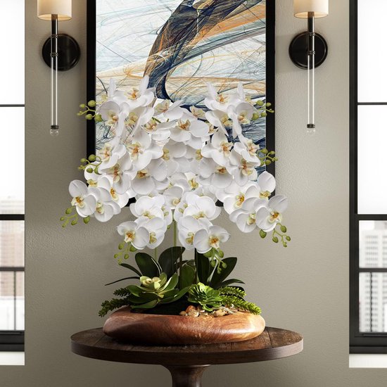 4 stuks kunstbloemen, orchideeëntak, kunstphalenopsis, orchidee, decoratieve witte bloemen, kunsttak, decoratie, real-touch kunstbloemen, net echt met 9 bloemen