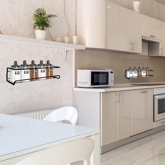 4 stuks keukenrek organizer, kruidenrek, metaal, kruidenrek, zonder boren, zelfklevende keukenkast om op te hangen, Sticky Spice Organizer 29 x 6 x 6,5 cm, zwart