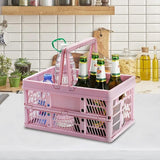 Shopping Basket Plastic Foldable Folding Box Small 19 Litres 38 x 25 x 20 cm Suitable for Kitchen, Bathroom, Office, Bedroom, Classroom, Cupboard, Drawer (Pink)