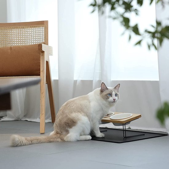 FUKUMARU Voer- en Drinkbak Hond en Kat - Bamboe - 15 Graden Gekanteld - Verhoogd