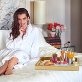 Dienblad van PU-leer, modern, elegant, rechthoekig, decoratief dienblad met metalen handvat, grote capaciteit, lederen serveerplaat voor eten, dranken, sieraden, sleutels, woonkamer, keuken, ijdelheid (krokodil, goud)