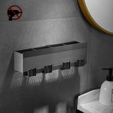 Tandenborstelhouder voor badkamer Zwarte kamer Aluminium 4 sleuven Tandenborstelhouder Hoekopbergdoos Geen boren Automatische installatie - Zelfklevend