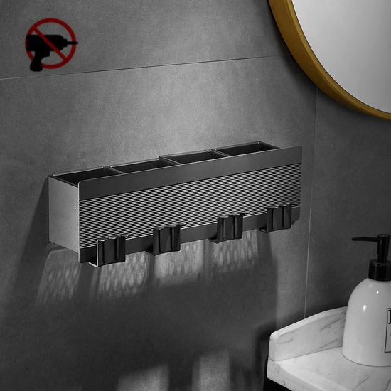 Tandenborstelhouder voor badkamer Zwarte kamer Aluminium 4 sleuven Tandenborstelhouder Hoekopbergdoos Geen boren Automatische installatie - Zelfklevend