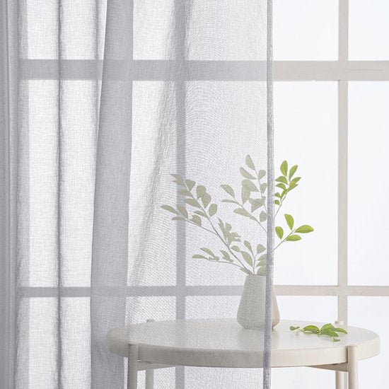 Gordijnen met plooiband, voile, gordijnen voor woonkamer, transparante gordijnen, slaapkamer, moderne vitrage, set van 2, 140 x 245 cm (b x h), grijs
