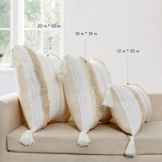 Boho Gooi Kussenhoes Getuft Kwastje Geweven Decoratieve Kussenhoes voor Bank Slaapkamer Woonkamer Buiten Lichtgeel (Beige en Geelachtig, 12x20inch 1pc)