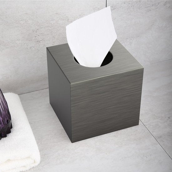 Hars cosmetische tissuedoos, tissuedoos, vierkante rol papier, tissuedoos met uitschuifbare basis voor eetkamer, badkamer, slaapkamer, auto, kantoor - zilvergrijs