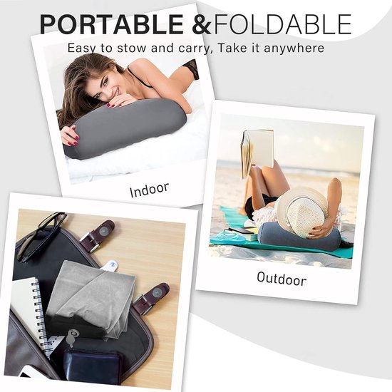 Opblaasbaar kussen, wigkussen, pillow-strandkussen, kniekussen voor zijslapers, driehoekig kussen, nekkussen lendenwervelkussen als reiskussen, yogakussen en camping, hoofdkussen, draagbaar (grijs)