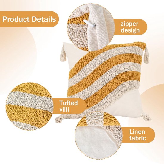 Boho Kussenhoezen, Macrame Kussenhoes met Kwastje, Decoratief Katoen Linnen Decoratief Kussen, Bankkussen voor Bank, Bank, Slaapkamer, Woonkamer, Geen Kusseninzet, 45 x 45 cm (Stijl B)