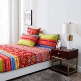 Bohemian Hoeslaken, 120 g/m², Indiaas, mandala, microvezel, jersey, rood, blauw, boxspringhoeslaken, 180 x 200 cm tot 25-30 cm matrashoogte