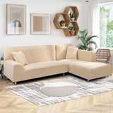 Bankhoes, L-vorm, 2-delige hoes, links, rechts, rekbaar, met 2 kussenhoezen, afneembaar, universeel, elastische bank, bankhoes, voor hoekbank, voor 3 + 4-zits, beige