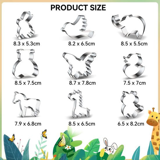 Uitsteekvormen voor dieren, doe-het-zelf uitsteekvormen voor dieren, 9 stuks koekjessnijders voor dieren, roestvrij staal voor bakken, fondant en koekjes