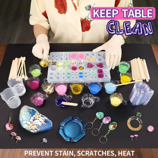 siliconenmat groot, 70 x 50 cm, siliconen mat voor epoxyhars, zwart, 1,3 mm dikke siliconen knutselmat, siliconen onderlegger, anti-aanbak antislip tafelmat, knutselonderlegger, voor giethars,