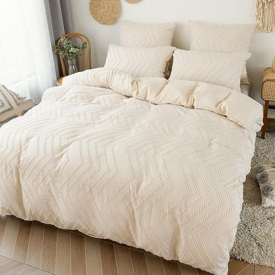 Romantisch eenkleurig beddengoed, 220 x 240 cm, effen kleuren, kaki, kleurrijk, craft, golven, patroon, dekbedovertrek, koppelbed, dames heren, beddengoed, microvezel met 2 kuslussen 80 x 80 cm