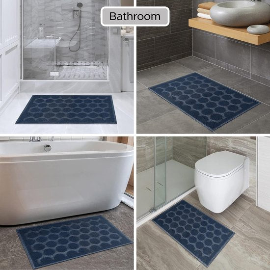 Antislip badmat blauw, stippen, design, badmat, katoen, badkamertapijt, douche, badkamer, keuken, slaapkamer, 2 stuks - 40 x 60 cm