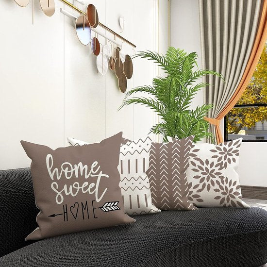 Kussenslopen 4-delige set kussenslopen, linnen, kussensloop, sierkussen, kussenslopen voor bank, tuinbed, bank, kussen, 40 x 40 cm (set van 4)