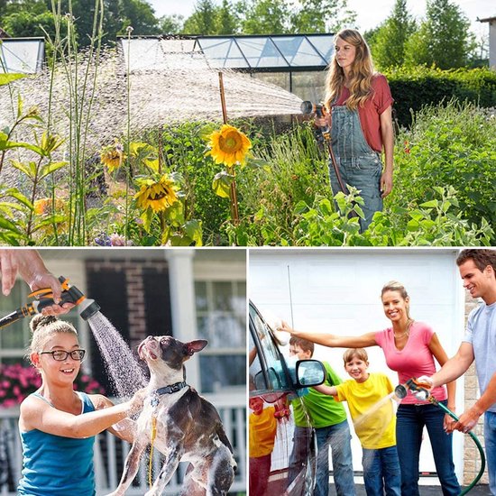 Handdouche, tuinsproeier, hogedruk tuinsproeier, verstelbare waterstroom, 8 functies voor tuinirrigatie, carwash, huisdierdouche en stoepreiniging