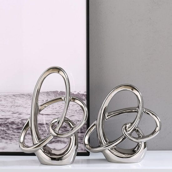 Modern zilver decor keramiek beeld - abstract huisaccent en tafelbeeldje voor woonkamer, slaapkamer, badkamer, kantoor, plank, schoorsteenmantel - bruiloft, eetkamerdecoratie