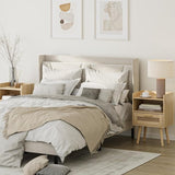 Rotan nachtkastje, bijzettafel met lade, nachtkastje met houten poten voor slaapkamer, woonkamer, natuurlijk eikenhout